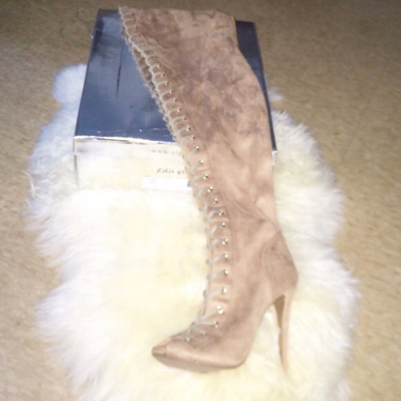 Ziti soho thigh high back zip lace up booties - Picture 2 of 4